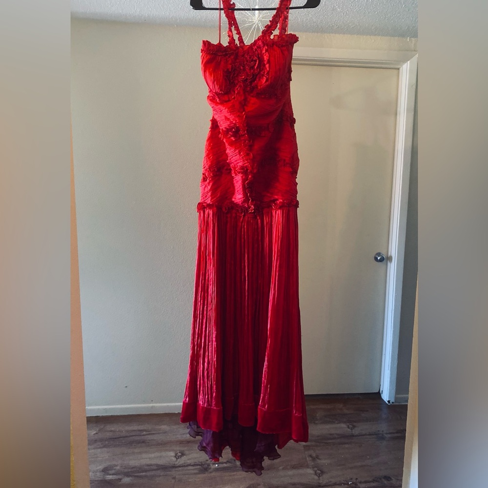 Vintage Badgley Mischka Couture Red 100% Silk Gown Runway-Era (1998-1999)
